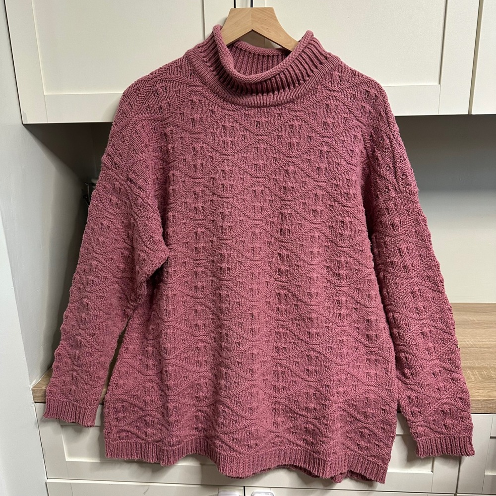 VTG 90s Absolutely Cotton Chunky Open Knit Sweater Oversized Mauve OS USA Made